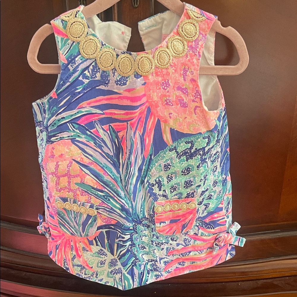 Girls Tropical Print Sleeveless Top with Gold Trim
